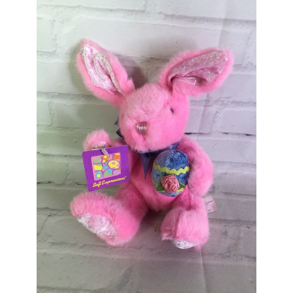 Main Joy Limited Pink Bunny Rabbit Plush Stuffed Animal Small Velvet Ears Feet